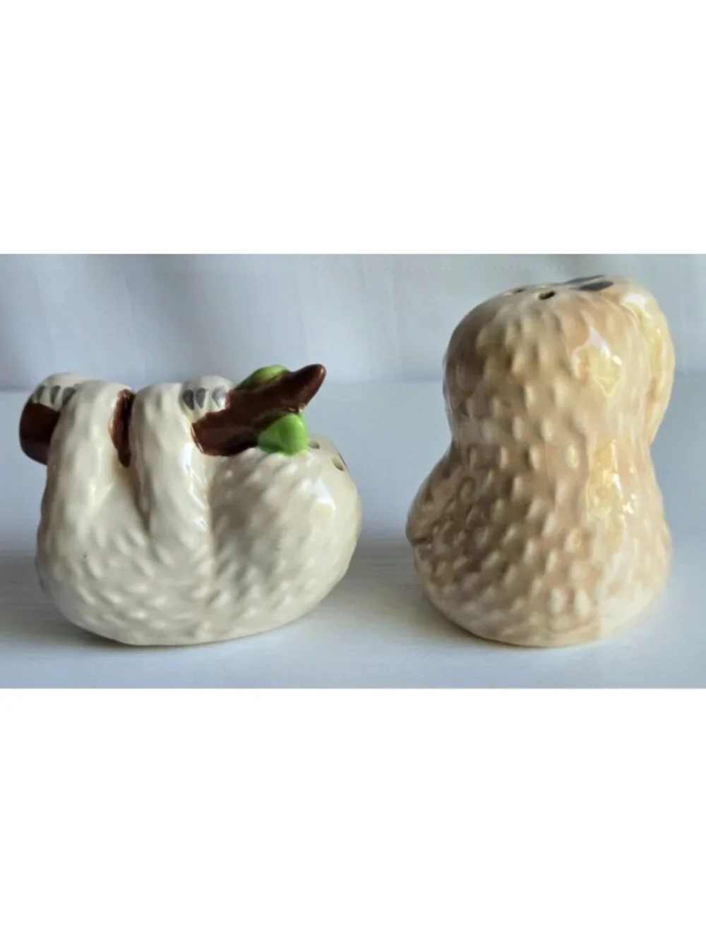 Ceramic Sloth Figurine Salt and Pepper Shaker Set Two-Piece